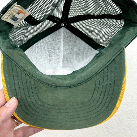 Vintage Oakland Athletics A's Hat One Size Adjustable Green Yellow Mesh Baseball - Picture 8 of 9